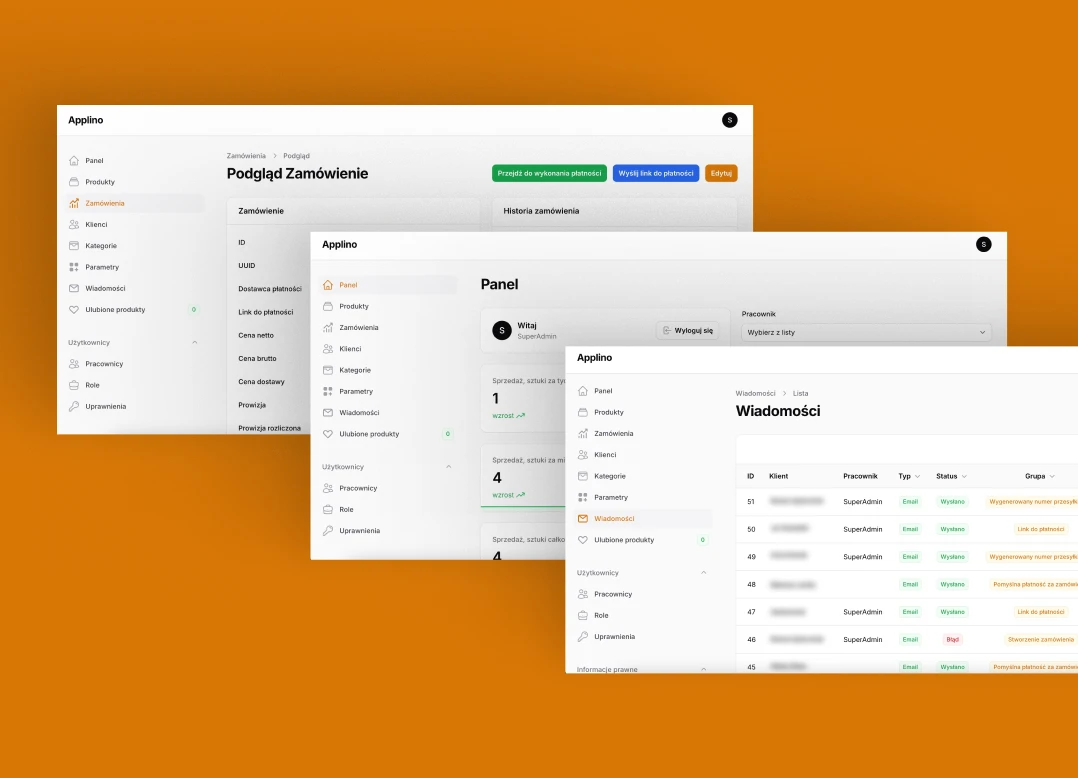 Applino - Platforma do zarządzania sprzedażą i magazynem – panel administracyjny dla firmy AGD